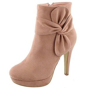 Top Moda Women's Platform Side Bow Zipper High Heel Suede Ankle Boots Booties